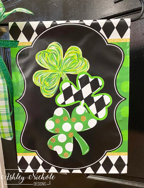 St. Patrick's Stacked Shamrock - Vinyl Garden Flag