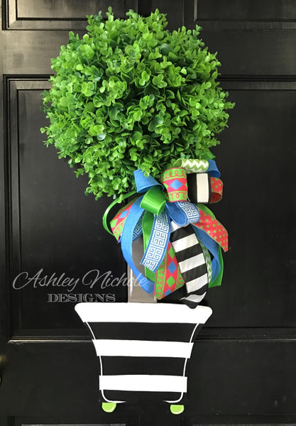 Spring Topiary - Single Ball Striped - Door Hanger (Hand-Painted)