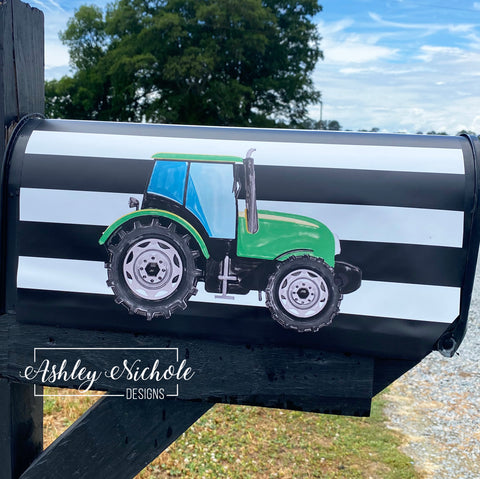 Tractor (Green) Striped - Magnetic Vinyl Mailbox Cover