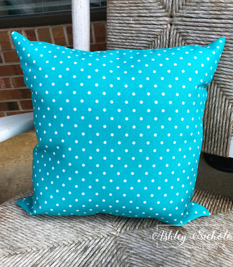 Outdoor Pillow - Turquoise with White Mini Dot