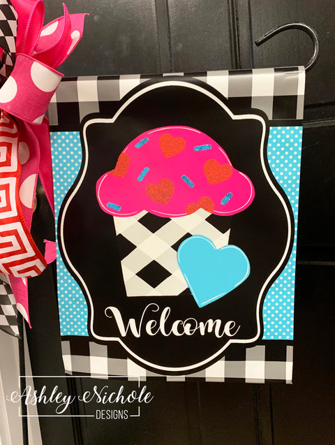 Valentines Cup Cake - Vinyl Garden Flag