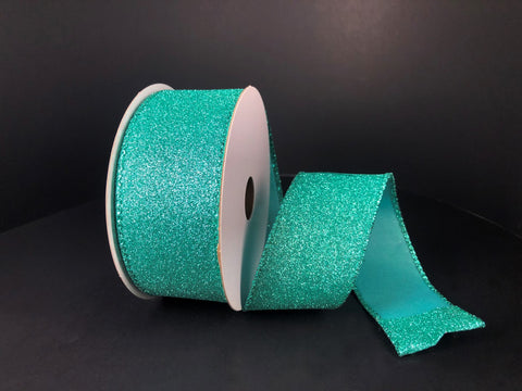 Aqua Blue Glitter Wired Ribbon - 1.5" x 10yds