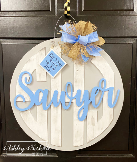 Baby Boy Monogram Door Hanger - Name Announcement