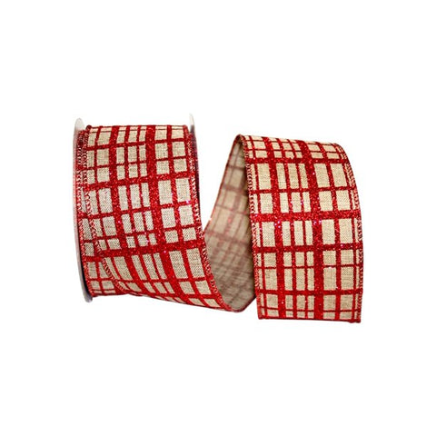 Glitter Check Burlap Wired Ribbon - 2.5" x 10yds