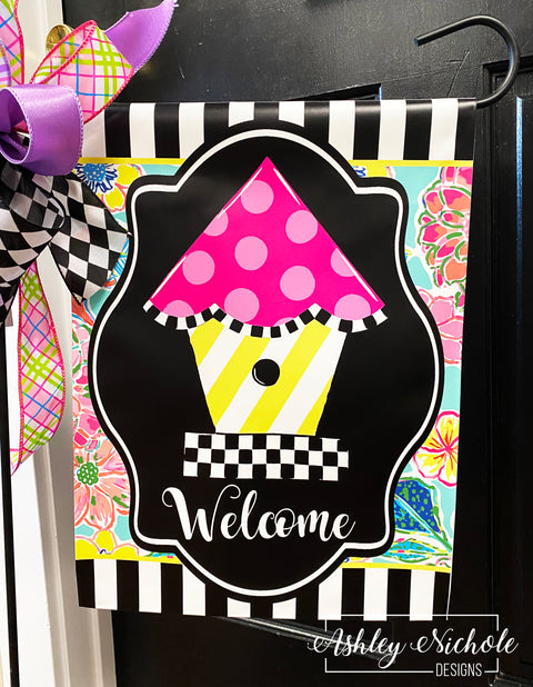 Birdhouse - Colorful - Checkered - Vinyl Garden Flag