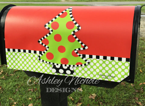 Christmas Tree - Polka Dot - Magnetic Vinyl Mailbox Cover