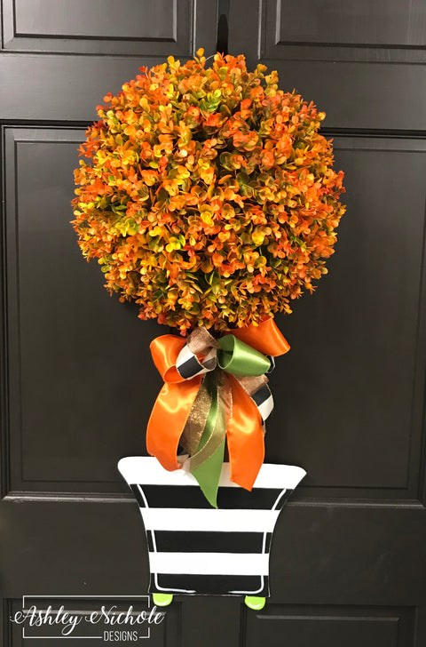 Fall COLORED Topiary - Single Ball Stripe - Door Hanger