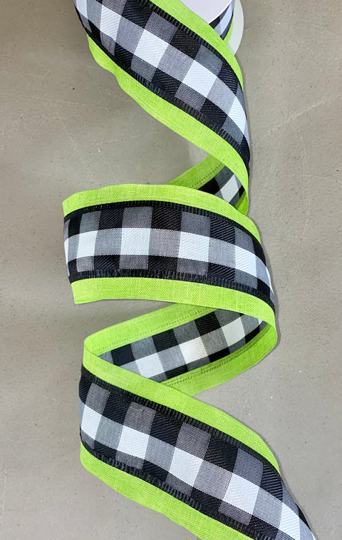 Buffalo Check with Lime Border Wired Ribbon - 2.5"x10Yds