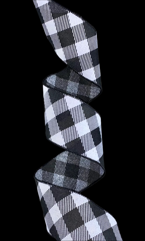 Black & White Diagonal Checkered Wired Ribbon - 2.5" x 10yds