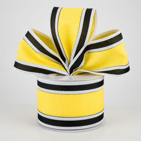 Daffodil Linen Stripe Wired Ribbon - 2.5" x 10yds