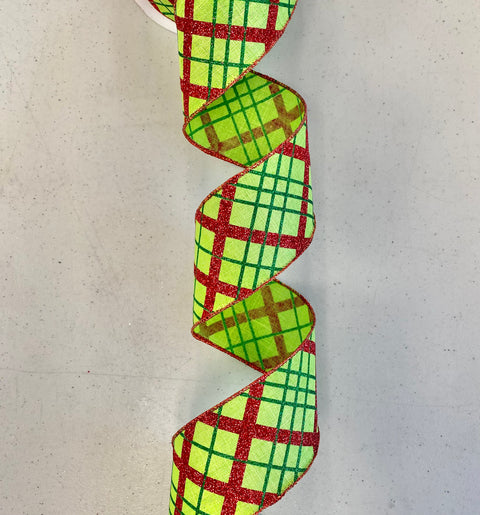Red, Lime & Emerald Criss Cross Wired Ribbon - 2.5" x 10yds
