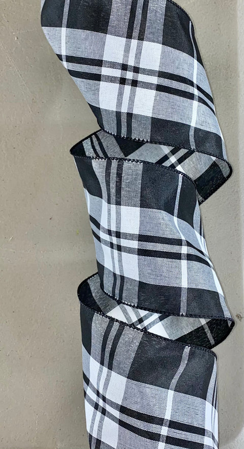 Black & White Plaid Wired Ribbon - 4" x 10yds