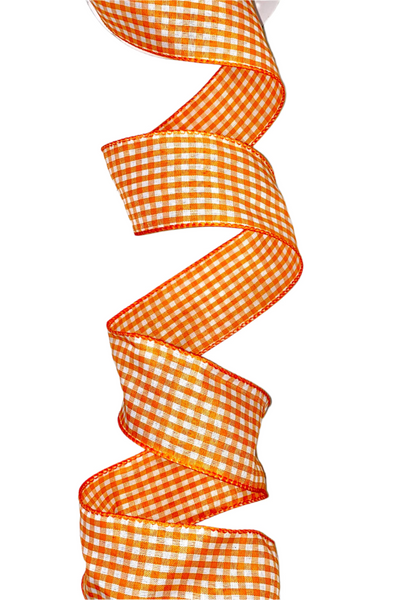 Orange Gingham Check Wired Ribbon - 2.5