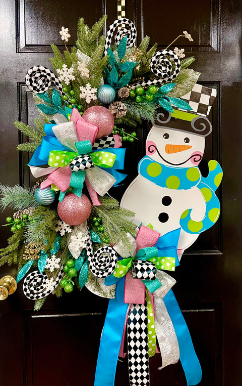 Snowman - Checkered BOY Version LARGE Wreath
