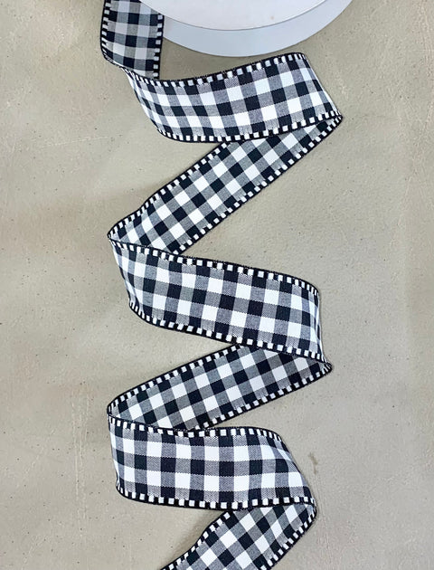 Black & White Gingham w/ Black & White Wired Ribbon - 1.5" x 50yds