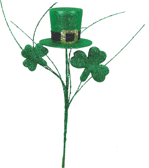 14" St. Patrick Top Hat & Clover Pick - Green