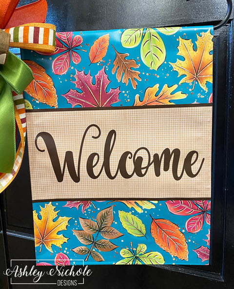 Falling Leaves - Turquoise - Vinyl Garden Flag