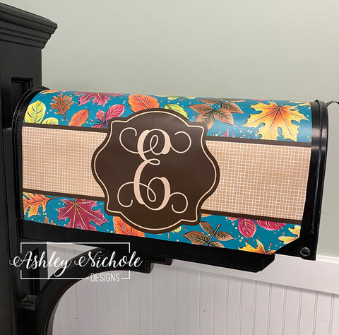 Falling Leaves - Turquoise - Fall - Magnetic Vinyl Mailbox Cover