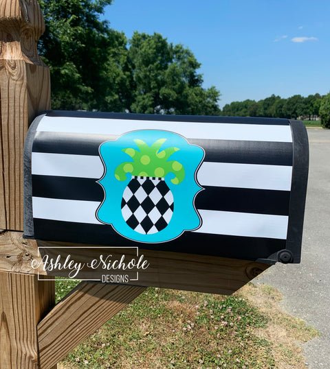 Pineapple-Harlequin-Diamond-Turquoise Plaque - Magnetic Vinyl Mailbox Cover