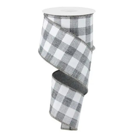 Grey & White Check Wired Ribbon - 2.5" x 10yds