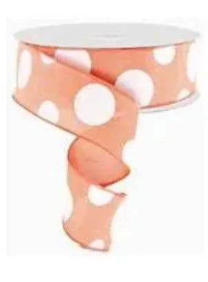 Coral & White Multi Dot Wired Ribbon - 2.5" x 50yds