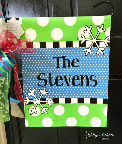 Snowflake (Green/Blue) - Vinyl Garden Flag