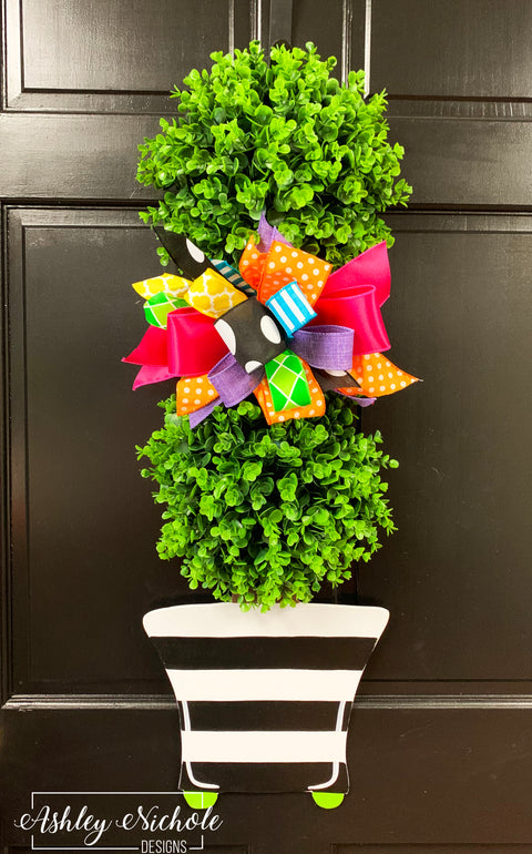 Spring Topiary - Double Ball Striped - Door Hanger