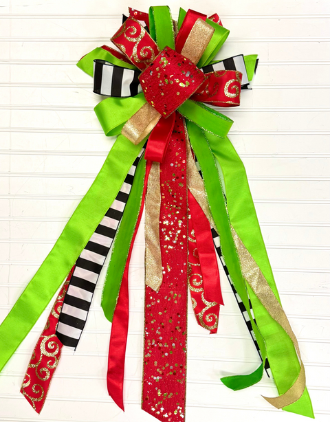 Tree Topper Red, Green, and Gold Bow