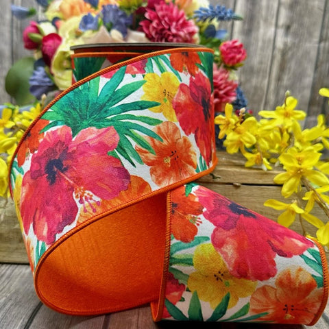 Hibiscuis Tropical Wired Ribbon - 4" x 10yds