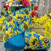 Sunflowers on Blue Linen Wired Ribbon - 4" x 10yds