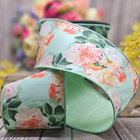 Garden Roses Wired Ribbon - 4" x 10yds