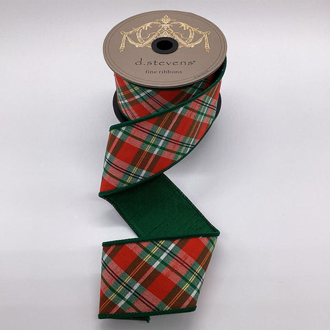 Emerald, Red & White Christmas Plaid Wired Ribbon - 2.5" x 10yds