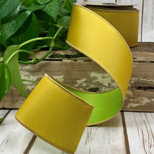 Yellow & Apple Green Double Side Wired Ribbon - 2.5