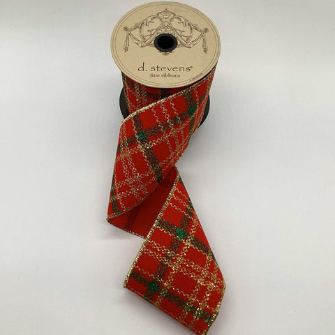 Emerald, Red & Gold Glitter Plaid - 4" x 10yds
