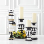 Set of 3 - Black & White Harlequin Ceramic Candleholders