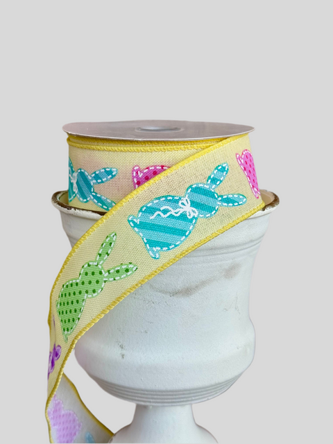 Colorful Bunnies on Yellow Wired Ribbon - 1.5" x 10yds