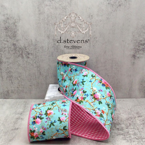 Light Blue, Pink & Lavender w/ Branches Wired Ribbon - 4" x 5yds