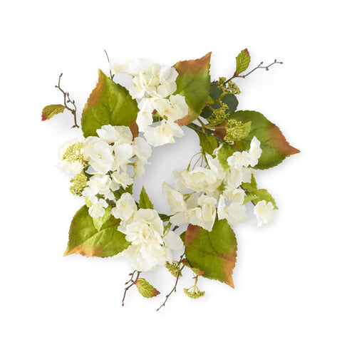 16" - White Hydrangea - Candle Ring/Small Wreath
