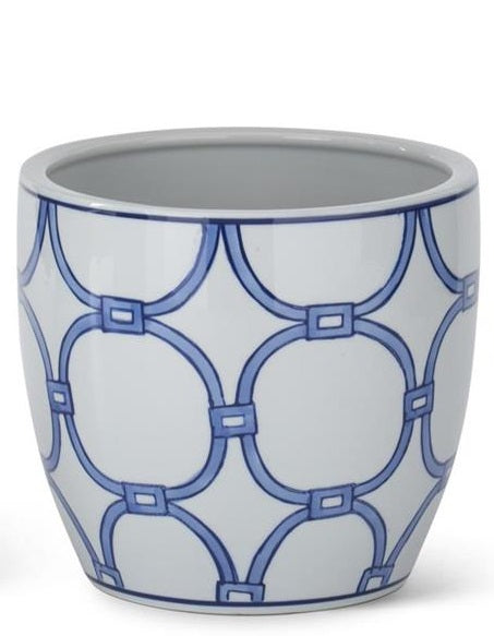 Medium Ceramic Pots with Drains - Blue & White
