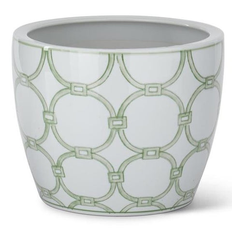 Large Ceramic Pots with Drains - Green & White