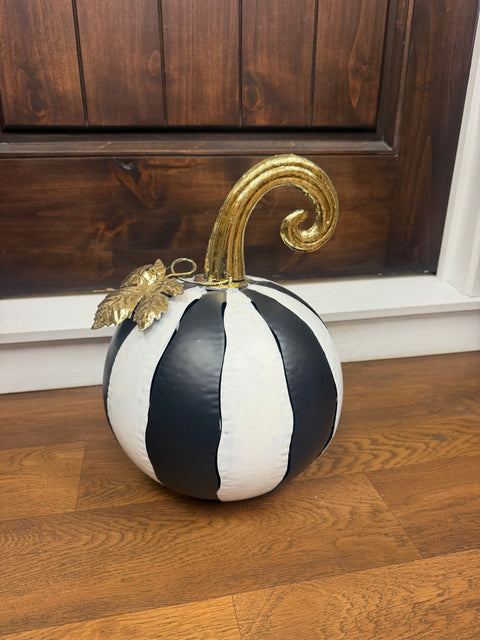 14.25" Metal Cut Out Pumpkin Lantern - Black & White Striped