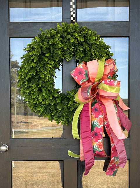 24" Artificial Eucalyptus Wreath - UV Protection - with TROPICAL Vibes LUXE Bow