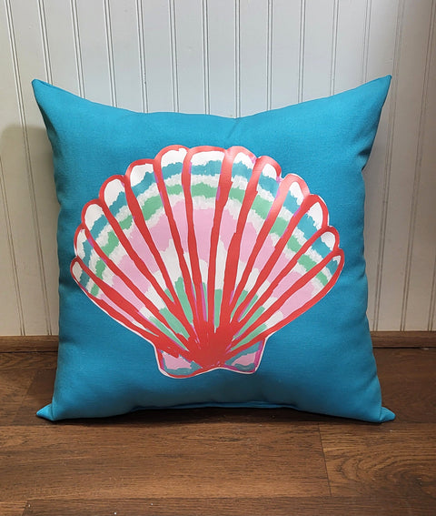 Custom - Colorful Seashell Pillow on Turquoise Outdoor Fabric