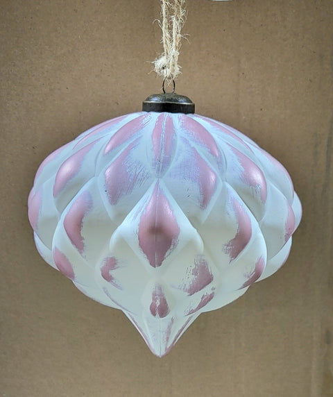 150mm Diamond Ribbed Onion Ornament - Pink & Beige