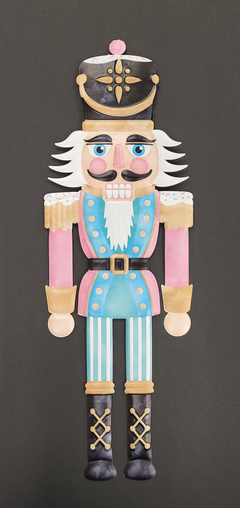 24"H x 8.2"L Pastel Nutcracker Metal Sign - Pink & Mint Green