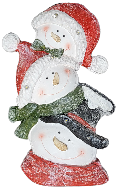 15.75"H Lighted Snowman Heads Stack Table Decor