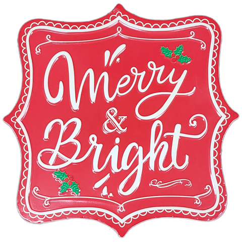 Merry & Bright Sign - Red & White