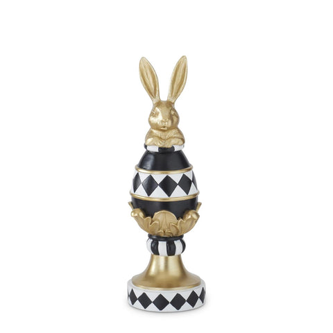 13.5 Inch Gold Black & White Easter Bunny on Pedestal