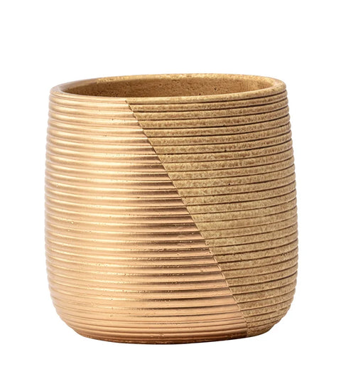 Large Gold 2-Tone Ribbed Planter