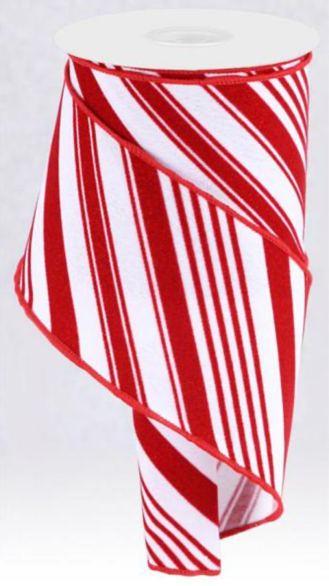 Candy Cane Diagonal Stripes Wired Ribbon - 4" x 10yds